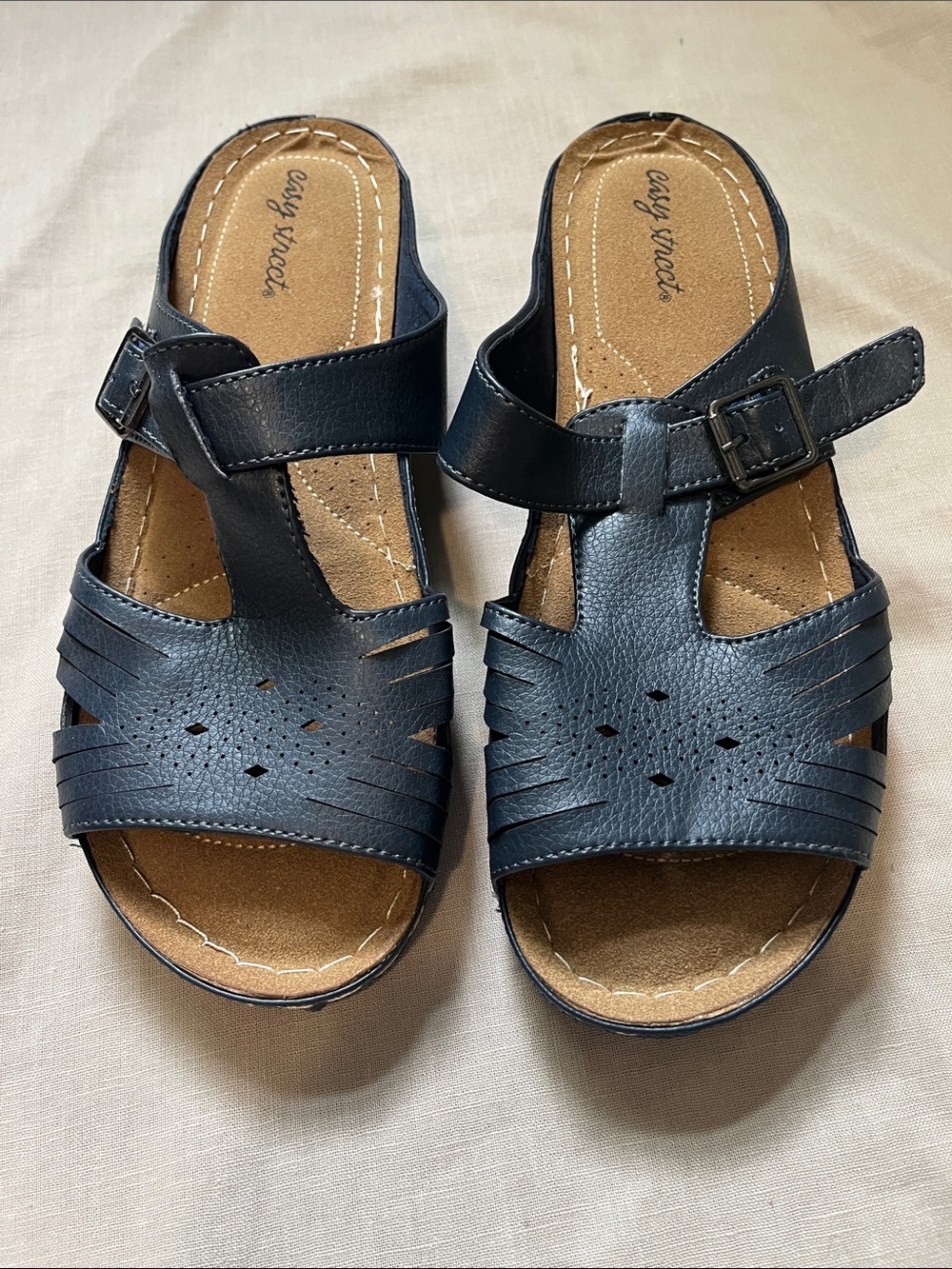 Navy Easy Street Buckle Slide Sandals Women’s sz12